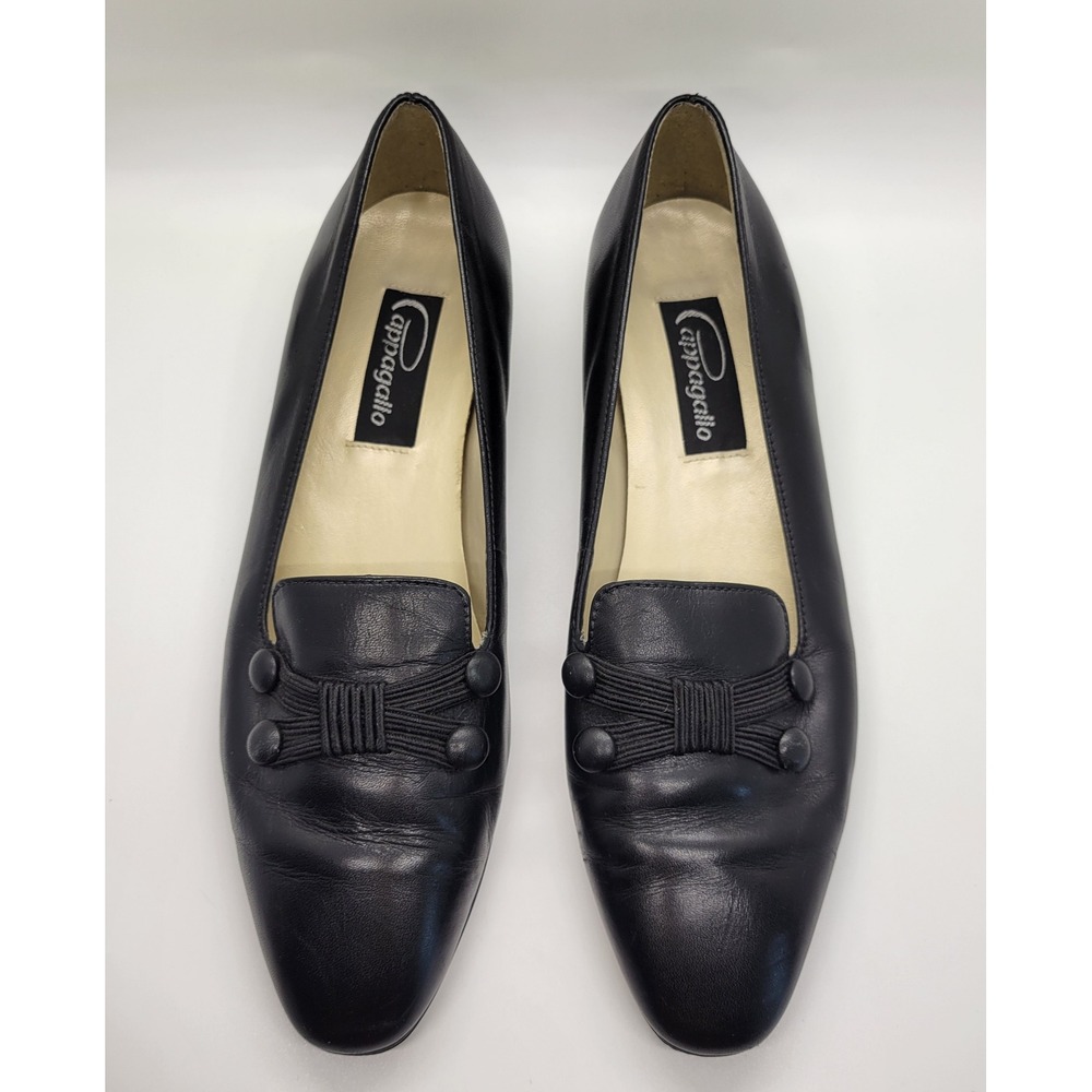 Vintage Pappagallo Blakely Loafers Women's 8.5N Black Leather Almond Toe Buttons